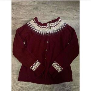Women's Lambswool Nordic Burgundy Patterned Sweater